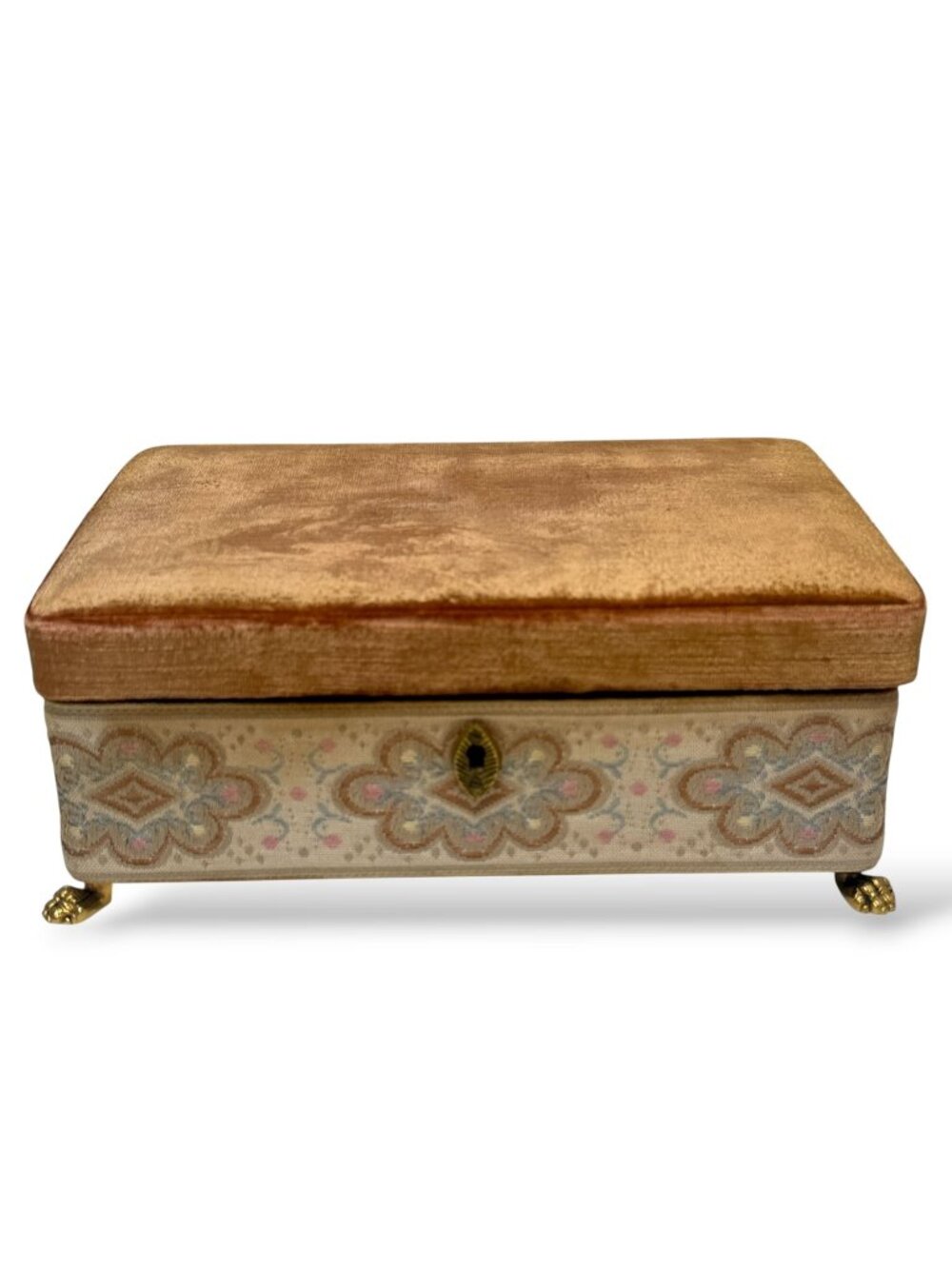 Vintage Italian Jewelry Box Velvet Tapestry Florentine Wooden Made in Italy MCM